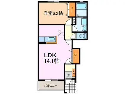 ソレイユの丘(1LDK/1階)の間取り写真