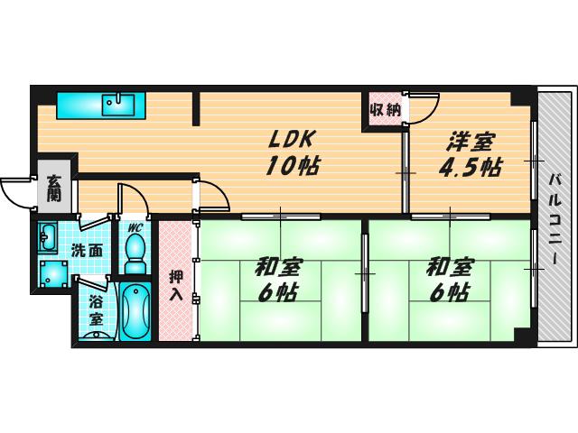 セラヴィー島之内(3LDK/1階)の間取り写真