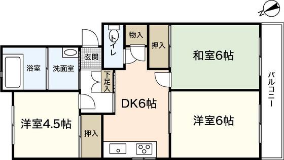 ナナツマチコーポB棟(3DK/4階)の間取り写真