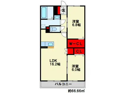 セレーナ直方 B棟(2LDK/2階)の間取り写真