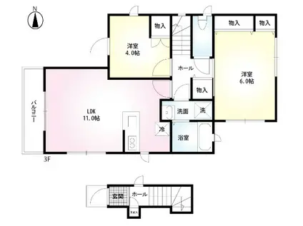 CASA FIORE(2LDK/3階)の間取り写真