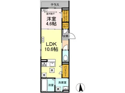 D PAINA 桜ヶ丘(1LDK/1階)の間取り写真