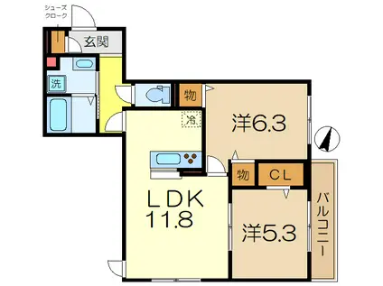 D PAINA 井土ケ谷中町(2LDK/3階)の間取り写真