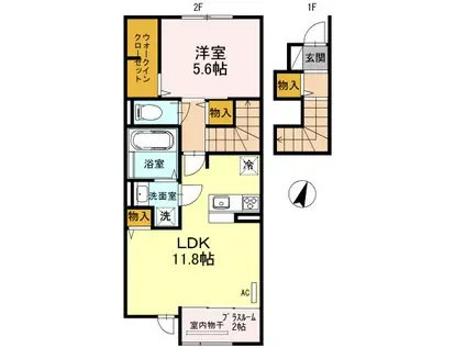 エスポワール(1LDK/2階)の間取り写真