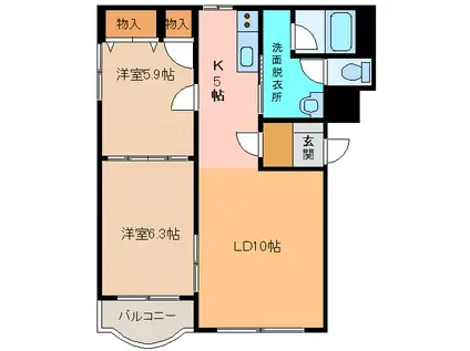 ピュアライフ1112(2LDK/2階)の間取り写真