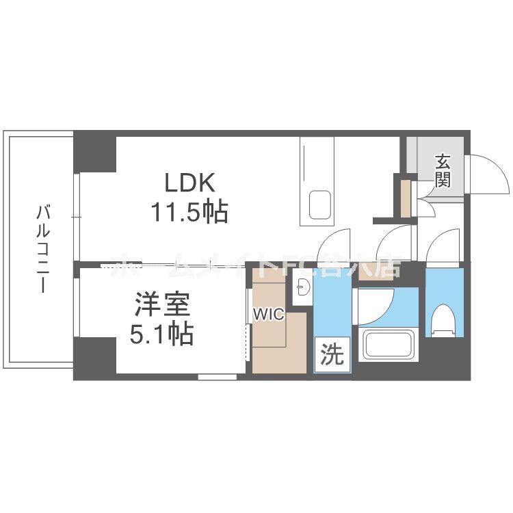 JPNOIE上町台龍造寺(1LDK/6階)の間取り写真