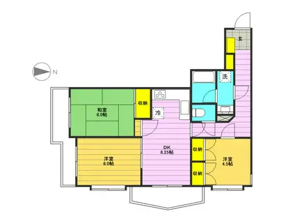 キャニオンコープ第2千歳船橋(3DK/4階)の間取り写真