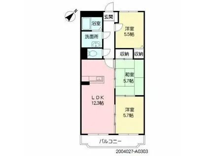 グランヒルズ永利(3LDK/3階)の間取り写真