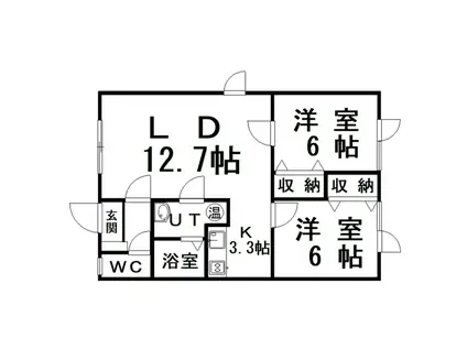 JR根室本線 釧路駅 バス乗車時間:27分 最寄りバス停で下車 徒歩2分 2階建 築20年(2LDK/1階)の間取り写真