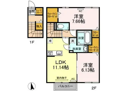 グランパルク東豊 B(2LDK/2階)の間取り写真