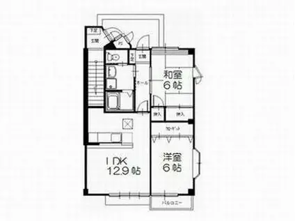 ハイステージISAHO B棟(2LDK/1階)の間取り写真