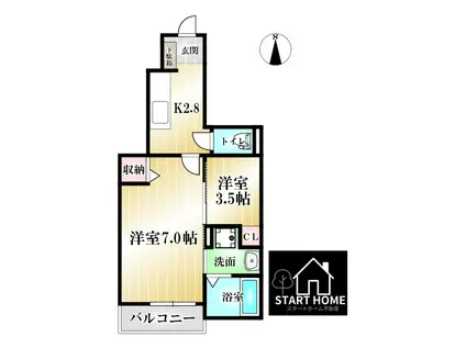 グラン・ソレイユ(1K/1階)の間取り写真