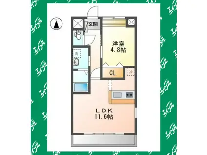 グリーンフィールド(1LDK/1階)の間取り写真