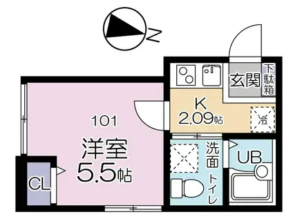 グランシャレー堀切II(1K/1階)の間取り写真
