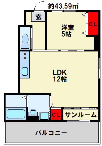 プランドール リサ(1LDK/1階)の間取り写真