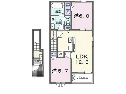 パープルチェッロ(2LDK/2階)の間取り写真