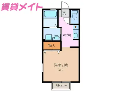 プリシェール平田 B(1K/2階)の間取り写真