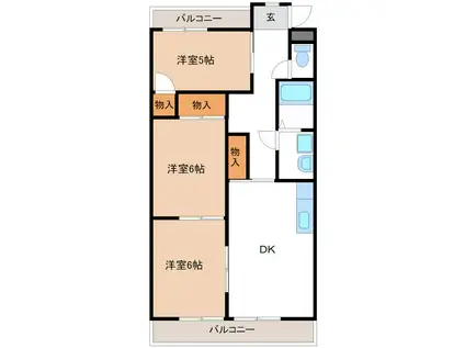 コーポ美華II(3DK/4階)の間取り写真