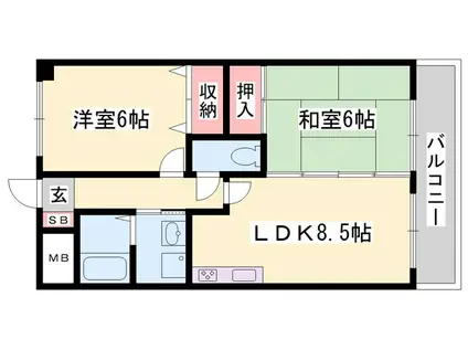 プランドールYANAI(2LDK/2階)の間取り写真