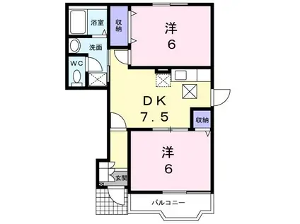 ソレアードI(2DK/1階)の間取り写真