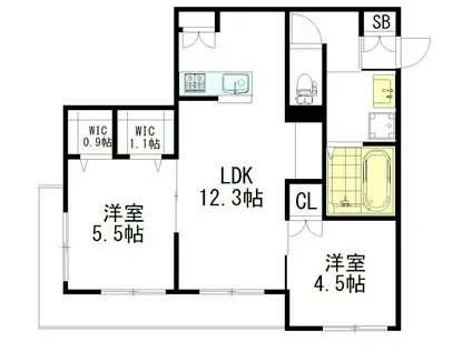 フリーシア浜田山(2LDK/2階)の間取り写真