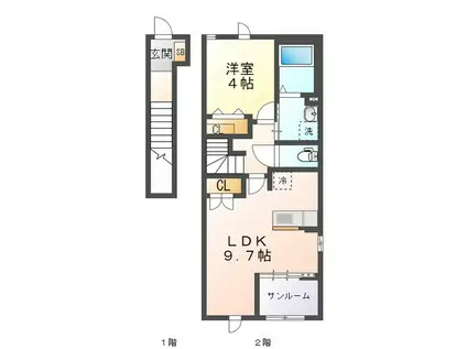 ネージュ(1LDK/2階)の間取り写真