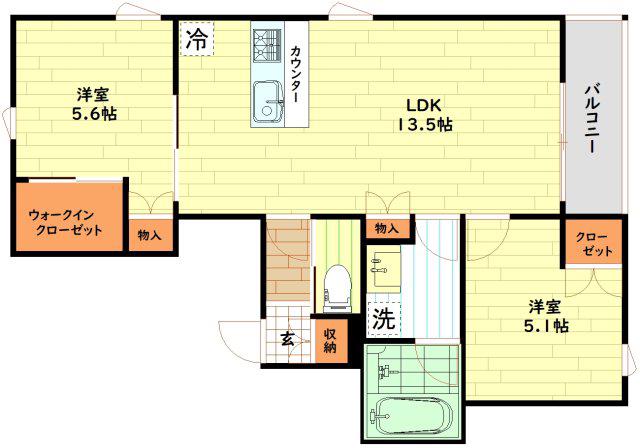 内代レジデンスサウス(2LDK/2階)の間取り写真