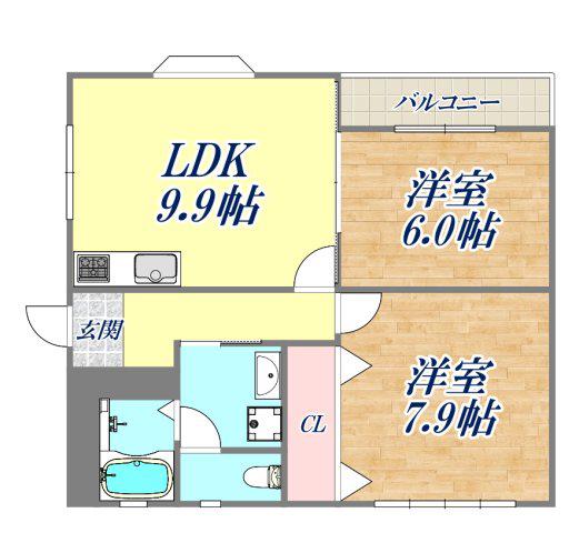 グランツ岡本Ⅵ(2LDK/3階)の間取り写真