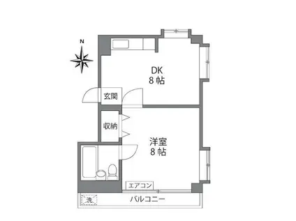 ドエル大橋(1DK/4階)の間取り写真