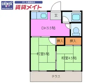 コーポ一本松(2DK/1階)の間取り写真