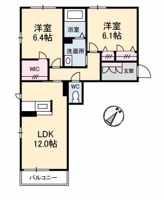 シャーメゾン ベルクムント(2LDK/3階)の間取り写真