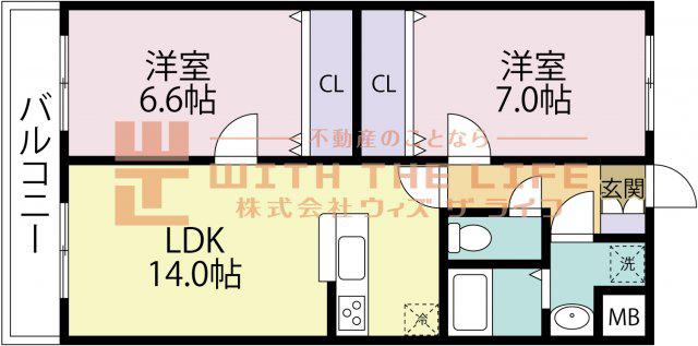 シェトワ(2LDK/2階)の間取り写真