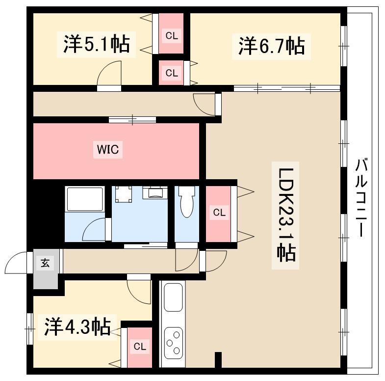 山手アベニュー(3LDK/3階)の間取り写真
