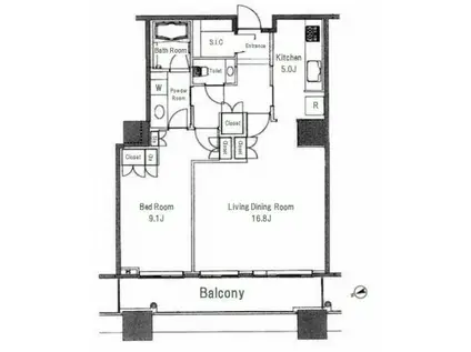 白金タワー・タワー棟(1LDK/31階)の間取り写真