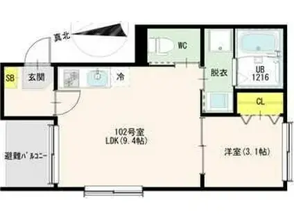 GENTLE LIGHT 野並(1LDK/1階)の間取り写真