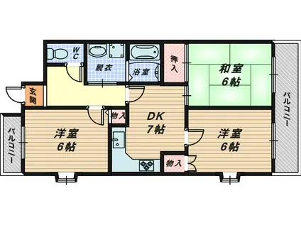ウォーク羽衣(3DK/2階)の間取り写真