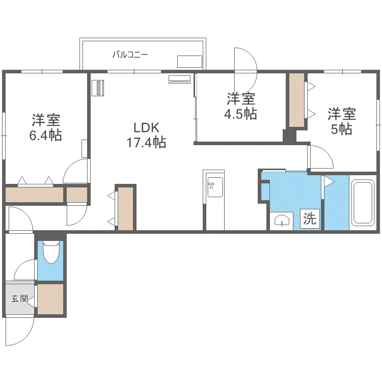CREARESIDENCE発寒南(3LDK/3階)の間取り写真