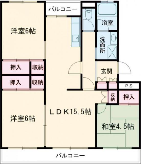 西新在家マンション(3LDK/2階)の間取り写真