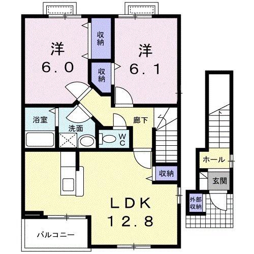 プリムローズII(2LDK/2階)の間取り写真