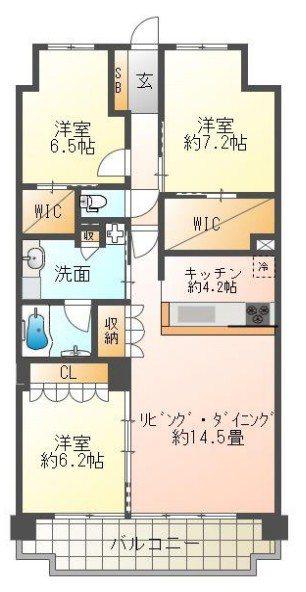 ローレルコート姫路大手前通(3LDK/8階)の間取り写真