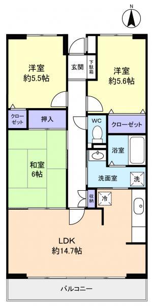 ルーチェ緑が丘B(3LDK/1階)の間取り写真