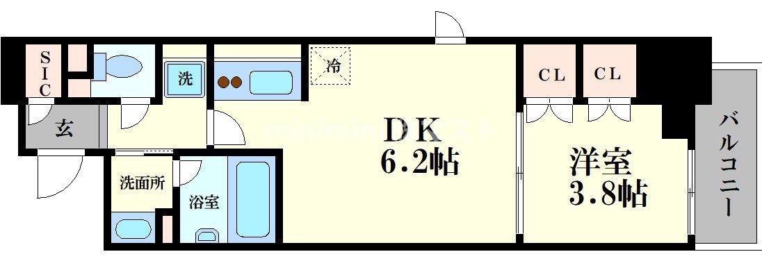 クレストコート靱公園 THE CLASS(1DK/10階)の間取り写真