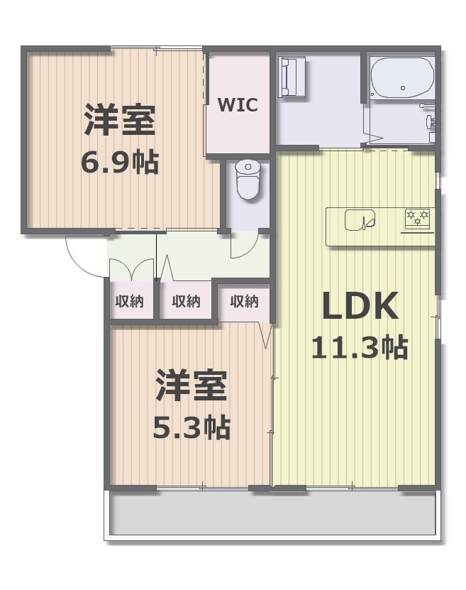 カーサ・コモダA棟(2LDK/1階)の間取り写真