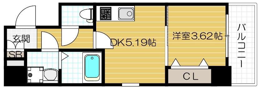 WIND BELL大宮(1DK/3階)の間取り写真