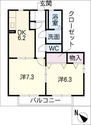 ファミーユスズキ E棟(2DK/1階)の間取り写真