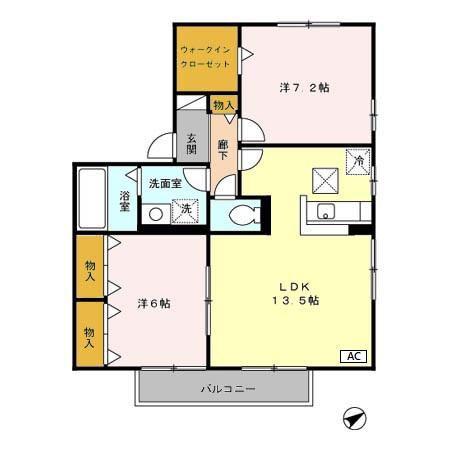 リビングタウン南方B棟(2LDK/1階)の間取り写真