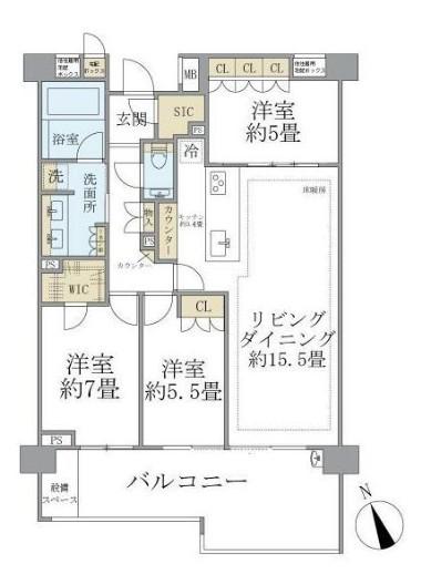 ザ・パークハウス代々木大山レジデンス(3LDK/3階)の間取り写真