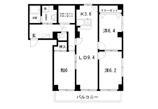 フィネス高須(3LDK/1階)の間取り写真