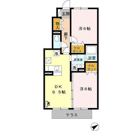 ル・シエージュII(2DK/1階)の間取り写真