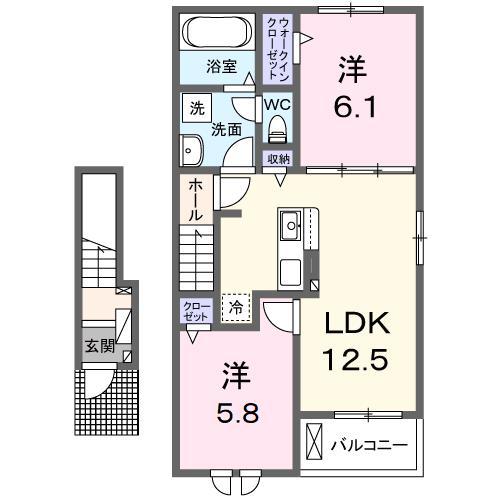 リヴェール・KI(2LDK/2階)の間取り写真